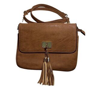 Call It Spring Crossbody Purse Brown Faux Leather Bag Gold Chain & Tassel Accent